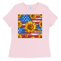 Bubblegum Pink sunflowers american flag seamless pattern Ladies Tee - HRA Design Shop