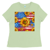 Matcha sunflowers american flag seamless pattern Ladies Tee - HRA Design Shop