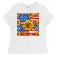 White sunflowers american flag seamless pattern Ladies Tee - HRA Design Shop