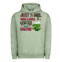 Pigment Oil Green Just A Girl Who Loves Coffee And Cactus Frappe Urban Hoodie - FaDigitalArtStudio
