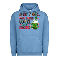 Pigment Pebble Blue Just A Girl Who Loves Coffee And Cactus Frappe Urban Hoodie - FaDigitalArtStudio