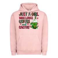 Pigment Salmon Just A Girl Who Loves Coffee And Cactus Frappe Urban Hoodie - FaDigitalArtStudio