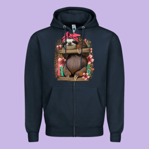 Cute Floral Baby Sloth Zipper Hoodie Designed By Jasminsmagicworld