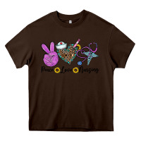 Chocolate Brown peace love nursing Heavy Core Tee - CowhideDigitalArt