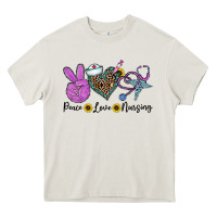 Cream peace love nursing Heavy Core Tee - CowhideDigitalArt