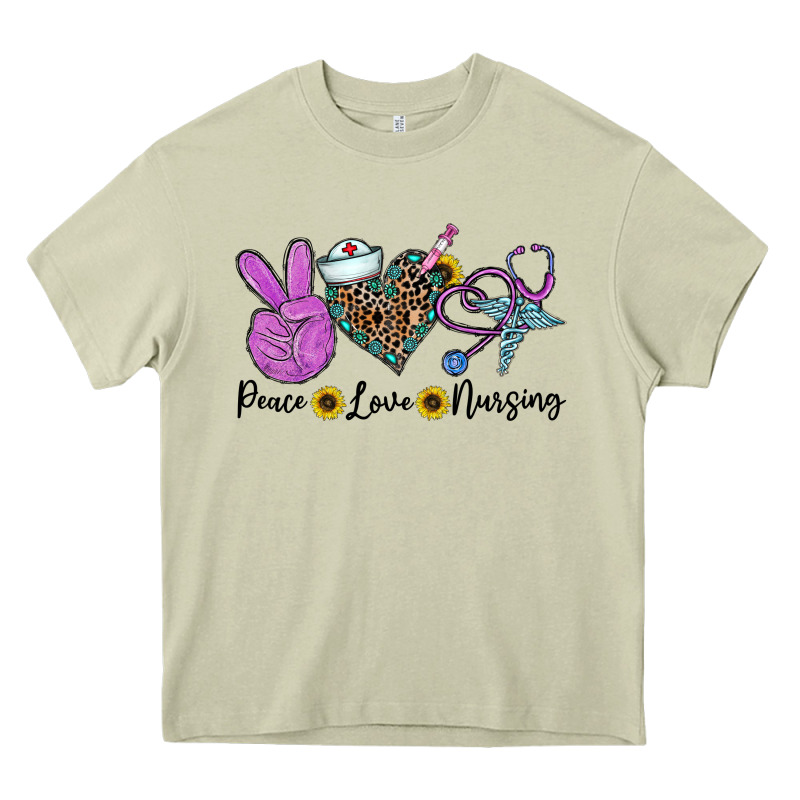 Peace Love Nursing Heavy Core Tee by CowhideDigitalArt | Teevron