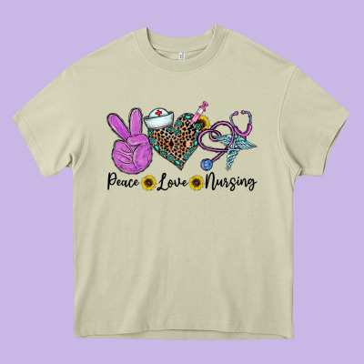 Peace Love Nursing Heavy Core Tee Designed By Cowhidedigitalart