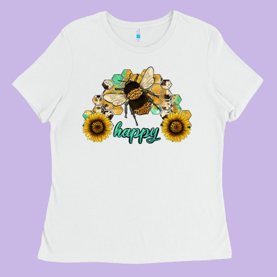 Bee Happy Honey Comb Ladies Tee Designed By Jahusdesignshop