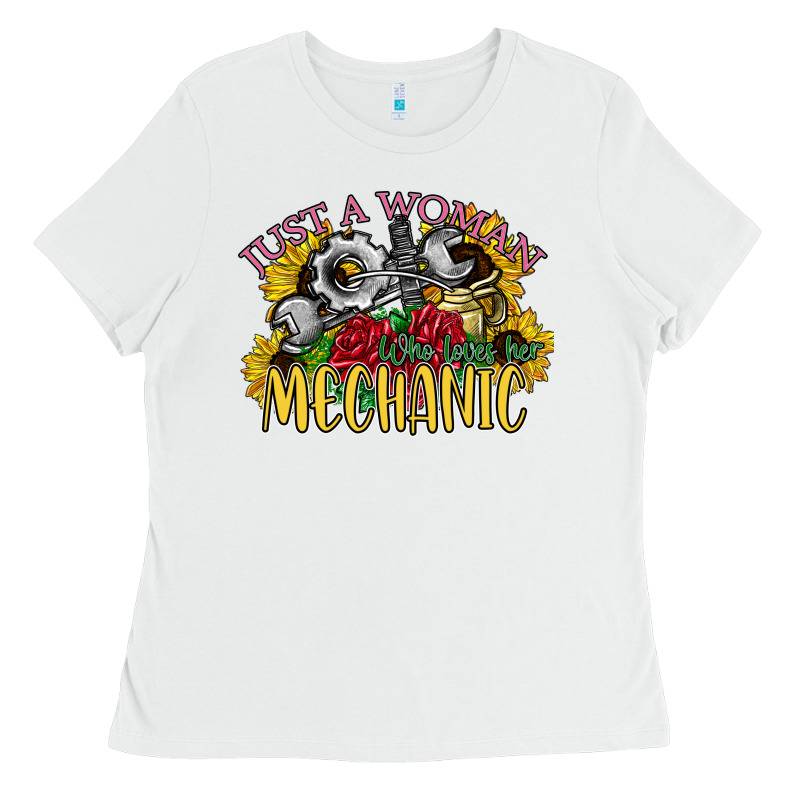 Just A Woman Who Loves Her Mechanic Ladies Tee by SublimationCraftShop | Teevron