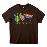 Chocolate Brown peace love pride Heavy Core Tee - CowhideDigitalArt