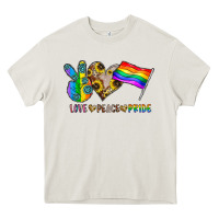 Cream peace love pride Heavy Core Tee - CowhideDigitalArt