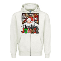 Oatmeal Heather Christmas junkie Santa Claus Zipper Hoodie - Jasminsmagicworld