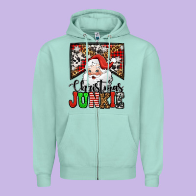 Christmas Junkie Santa Claus Zipper Hoodie Designed By Jasminsmagicworld