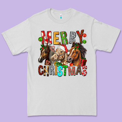 Merry Christmas Horses Premium Tee Designed By Fadigitalartstudio