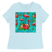 Baby Blue flamingo seamless pattern Ladies Tee - HRA Design Shop