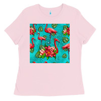 Bubblegum Pink flamingo seamless pattern Ladies Tee - HRA Design Shop