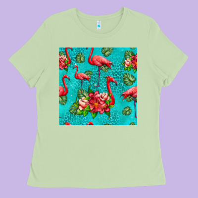Flamingo Seamless Pattern Ladies Tee Designed By Hra Design Shop