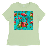 Matcha flamingo seamless pattern Ladies Tee - HRA Design Shop