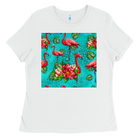 White flamingo seamless pattern Ladies Tee - HRA Design Shop