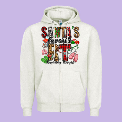 Santa's Favorite Rt Respiratory Therapist Zipper Hoodie Designed By Jasminsmagicworld