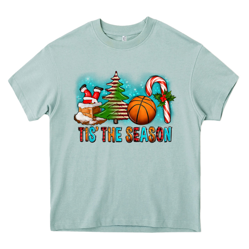 Tis The Season Christmas With Basketball And Candy Cane Heavy Core Tee by FaDigitalArtStudio | Teevron