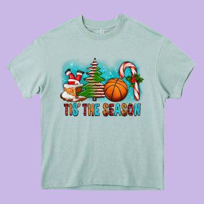Tis The Season Christmas With Basketball And Candy Cane Heavy Core Tee Designed By Fadigitalartstudio