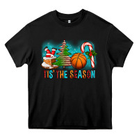 Black Tis The Season Christmas With Basketball And Candy Cane Heavy Core Tee - FaDigitalArtStudio