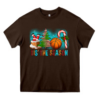 Chocolate Brown Tis The Season Christmas With Basketball And Candy Cane Heavy Core Tee - FaDigitalArtStudio