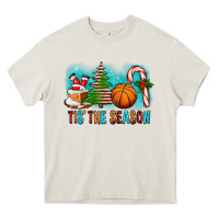 Cream Tis The Season Christmas With Basketball And Candy Cane Heavy Core Tee - FaDigitalArtStudio