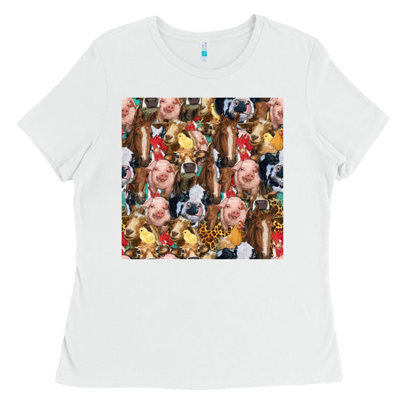 Western Farm Animals Seamless Pattern Ladies Tee by HRA Design Shop | Teevron