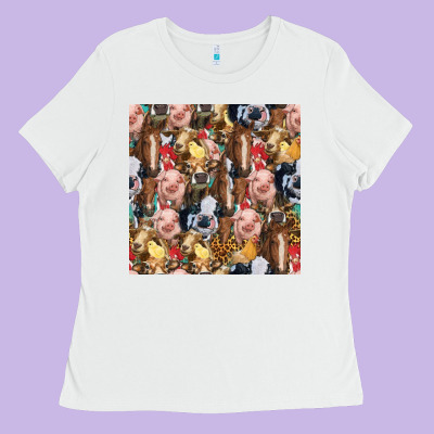 Western Farm Animals Seamless Pattern Ladies Tee Designed By Hra Design Shop