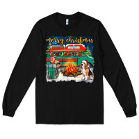 Black merry christmas with camper van Long Sleeve Tee - NancyCooperArtShop