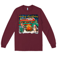 Burgundy merry christmas with camper van Long Sleeve Tee - NancyCooperArtShop