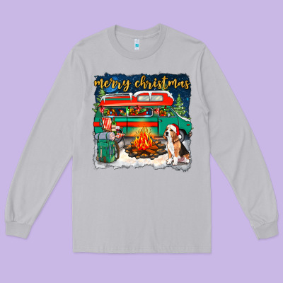 Merry Christmas With Camper Van Long Sleeve Tee Designed By Nancycooperartshop
