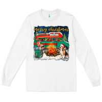 White merry christmas with camper van Long Sleeve Tee - NancyCooperArtShop