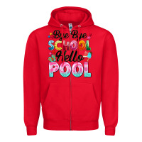 Red bye bye school hello pool Zipper Hoodie - BarkalooDesign