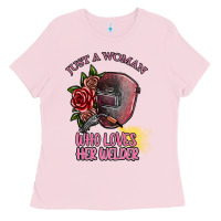 Bubblegum Pink just a woman who loves her welder Ladies Tee - SublimationCraftShop