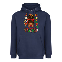 Navy santa's favorite teacher afro messy bun Heavyweight Hoodie - texasbilliewilder