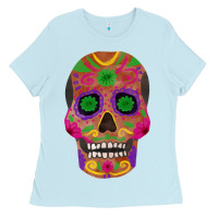Baby Blue sugar skull Ladies Tee - FaDigitalArtStudio