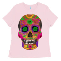 Bubblegum Pink sugar skull Ladies Tee - FaDigitalArtStudio