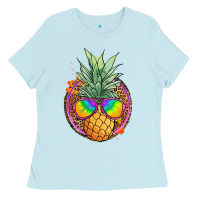 Baby Blue pineapple and glasses Ladies Tee - JahusDesignShop