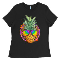 Black pineapple and glasses Ladies Tee - JahusDesignShop
