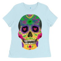 Baby Blue sugar skull Ladies Tee - FaDigitalArtStudio