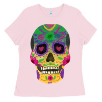 Bubblegum Pink sugar skull Ladies Tee - FaDigitalArtStudio