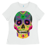 White sugar skull Ladies Tee - FaDigitalArtStudio