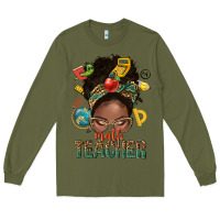 Army Green math teacher life afro messy bun Long Sleeve Tee - NancyCooperArtShop