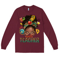 Burgundy math teacher life afro messy bun Long Sleeve Tee - NancyCooperArtShop