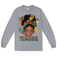 Heather Grey math teacher life afro messy bun Long Sleeve Tee - NancyCooperArtShop