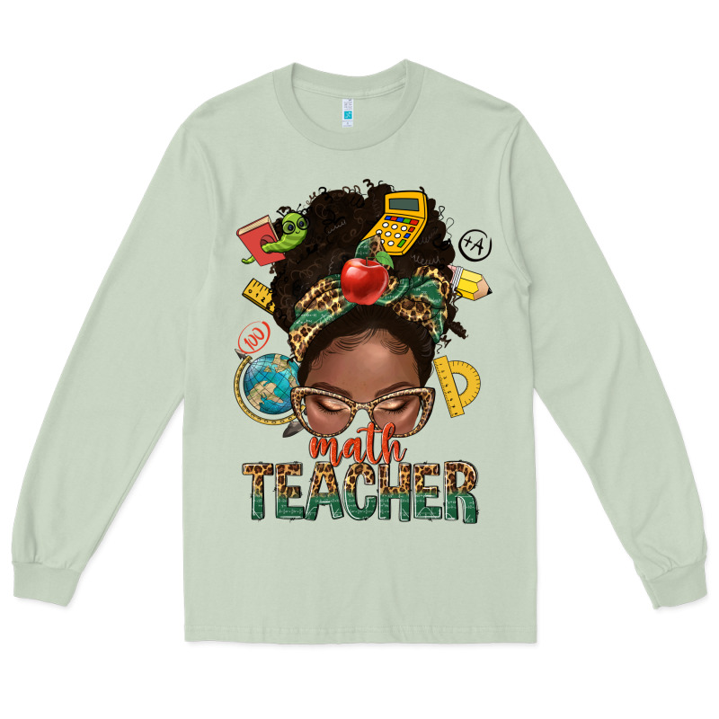 Math Teacher Life Afro Messy Bun Long Sleeve Tee by NancyCooperArtShop | Teevron