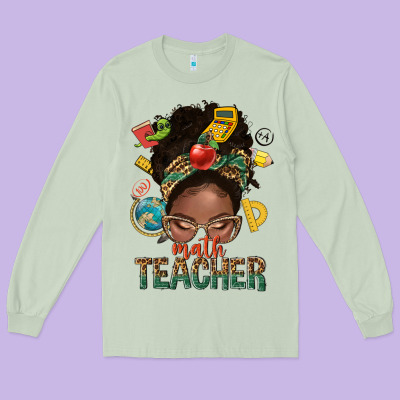 Math Teacher Life Afro Messy Bun Long Sleeve Tee Designed By Nancycooperartshop
